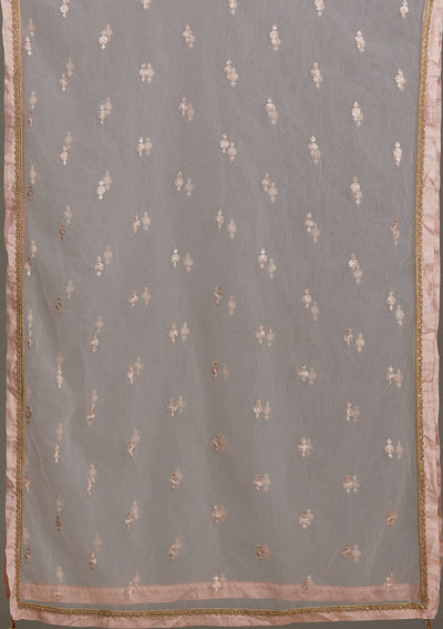 Baby Pink Threadwork Chiffon Lehenga-Koskii