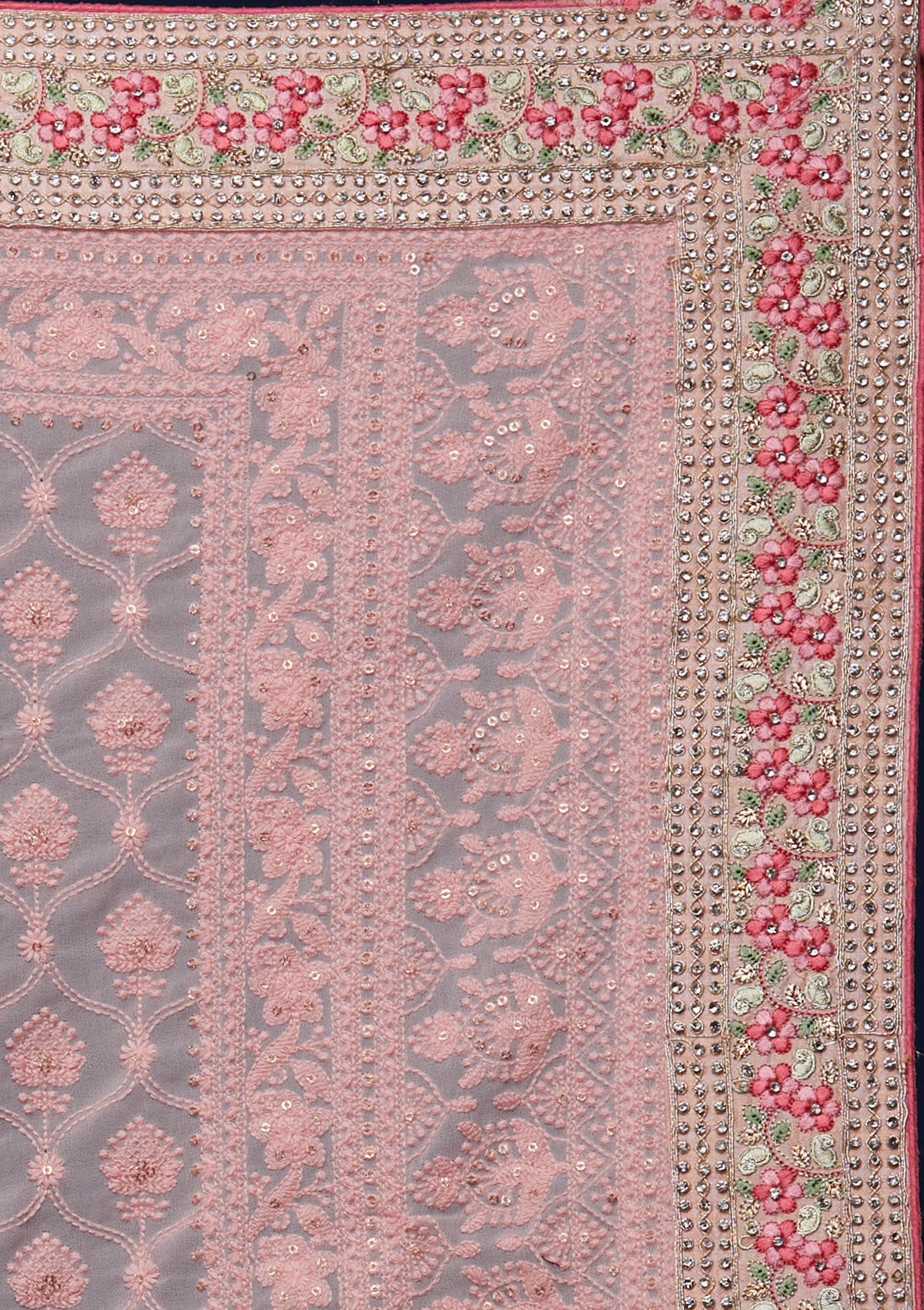 Baby Pink Threadwork Georgette Designer Saree - Koskii