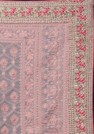Baby Pink Threadwork Georgette Designer Saree - Koskii