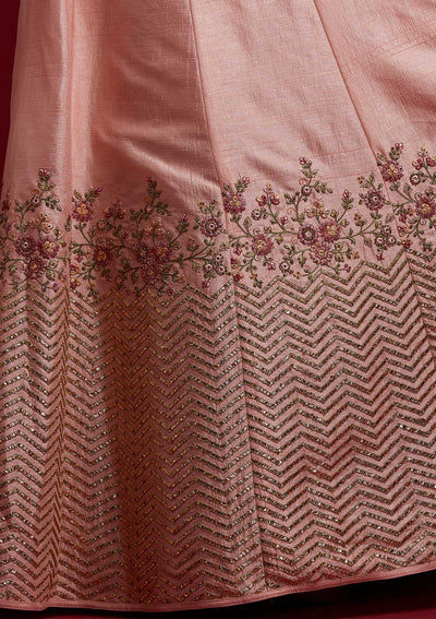 Baby Pink Threadwork Raw Silk Designer Lehenga - koskii