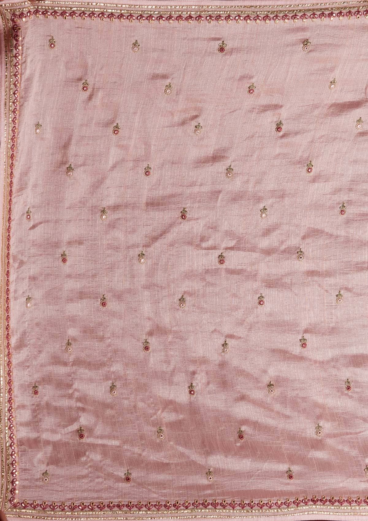 Baby Pink Threadwork Raw Silk Designer Lehenga - koskii
