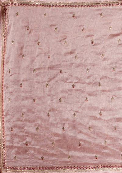 Baby Pink Threadwork Raw Silk Designer Lehenga - koskii
