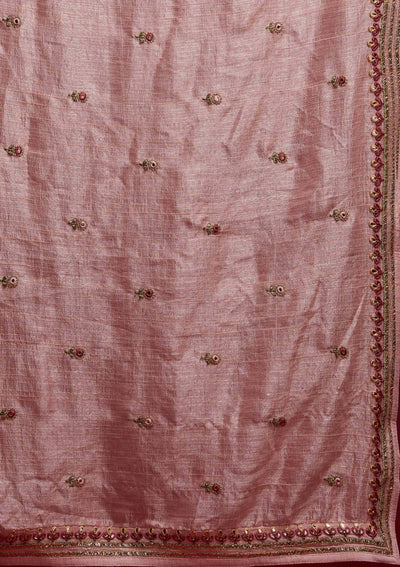 Baby Pink Threadwork Raw Silk Designer Lehenga - koskii