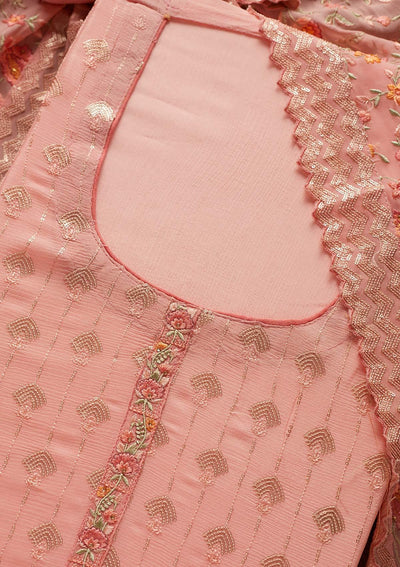 Baby Pink Threadwork Semi Crepe Designer Unstitched Salwar Suit - koskii