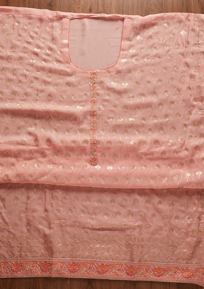 Baby Pink Threadwork Semi Crepe Designer Unstitched Salwar Suit - koskii