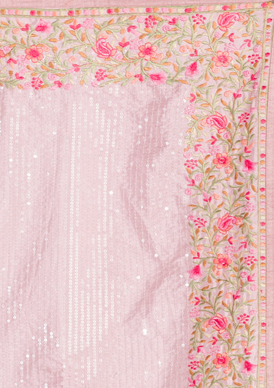 Baby Pink Threadwork Semi Crepe Designer Saree-Koskii