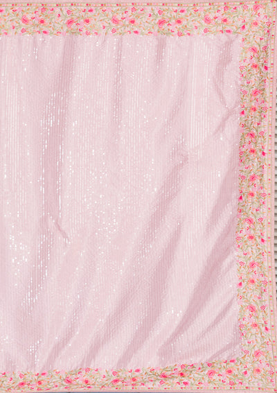 Baby Pink Threadwork Semi Crepe Designer Saree-Koskii