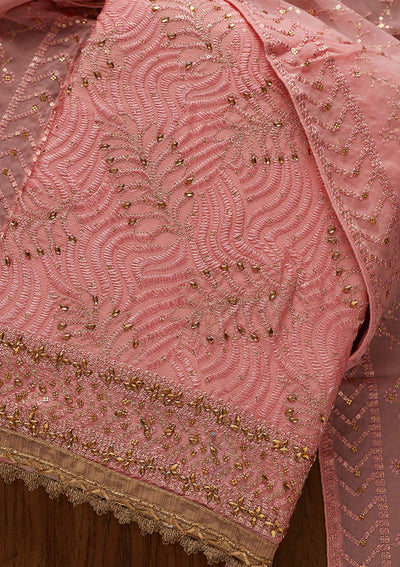 Baby Pink Zariwork Georgette Designer Unstitched Salwar Suit - koskii