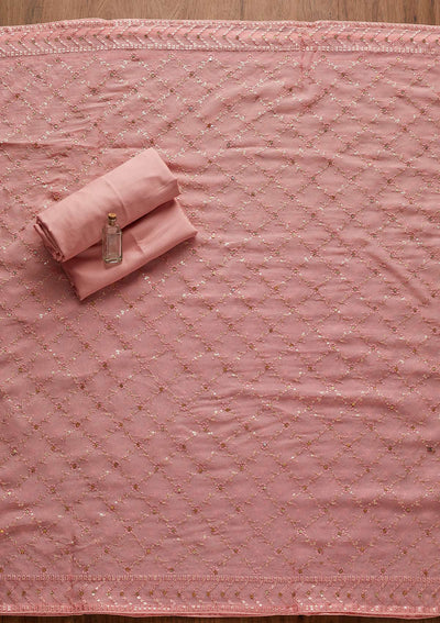 Baby Pink Zariwork Georgette Designer Unstitched Salwar Suit - koskii