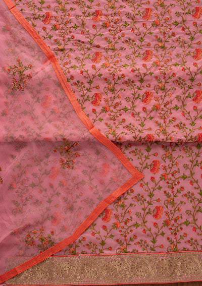 Baby Pink Zariwork Georgette Designer Semi-Stitched Salwar Suit - koskii