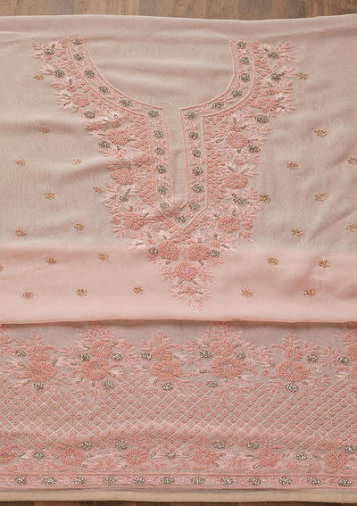 Baby Pink Zariwork Georgette Unstitched Salwar Suit-Koskii