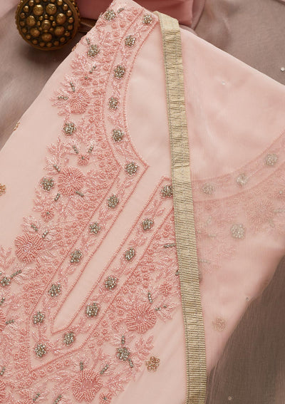 Baby Pink Zariwork Georgette Unstitched Salwar Suit-Koskii