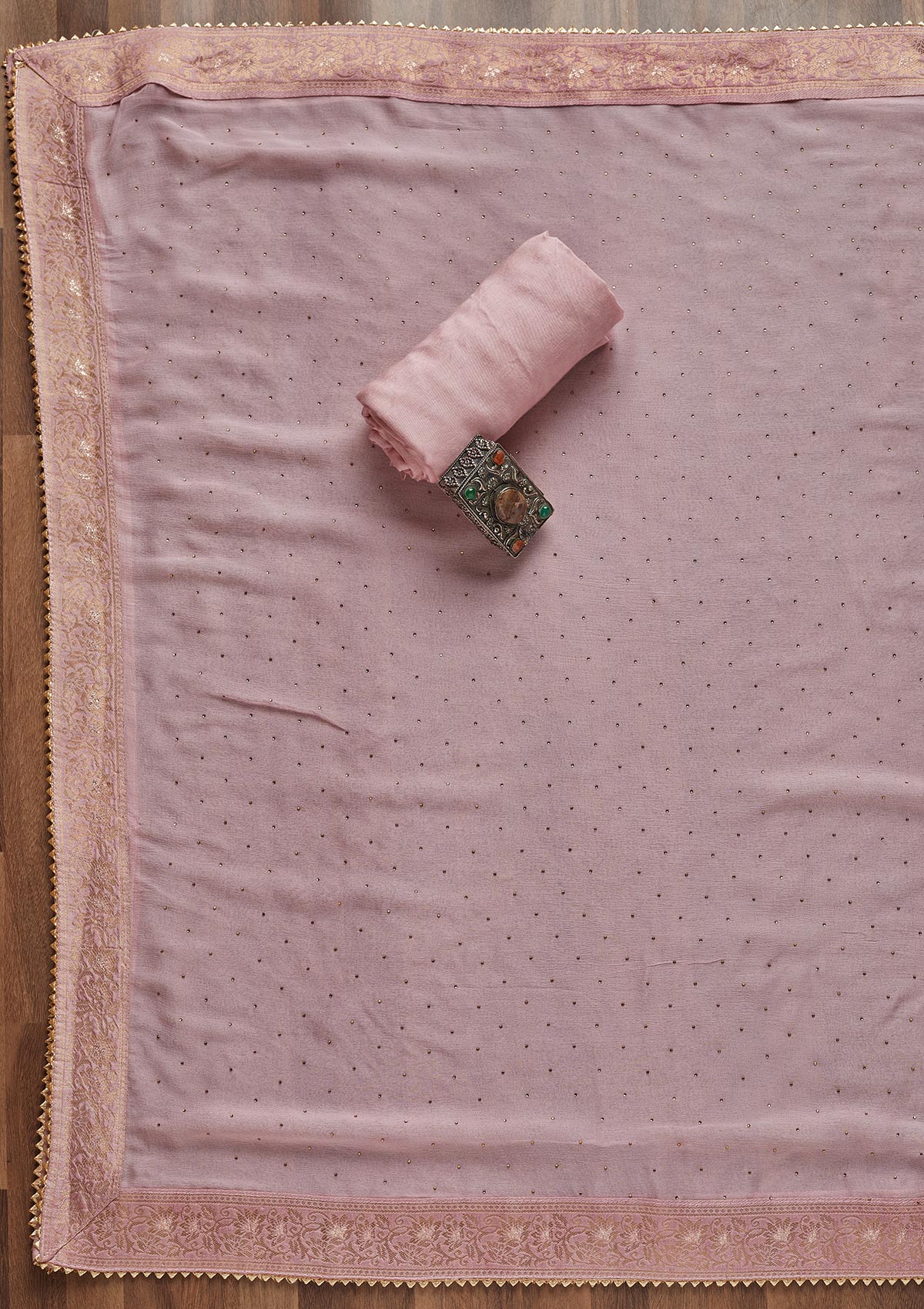 Baby Pink Zariwork Georgette Unstitched Salwar Suit - Koskii