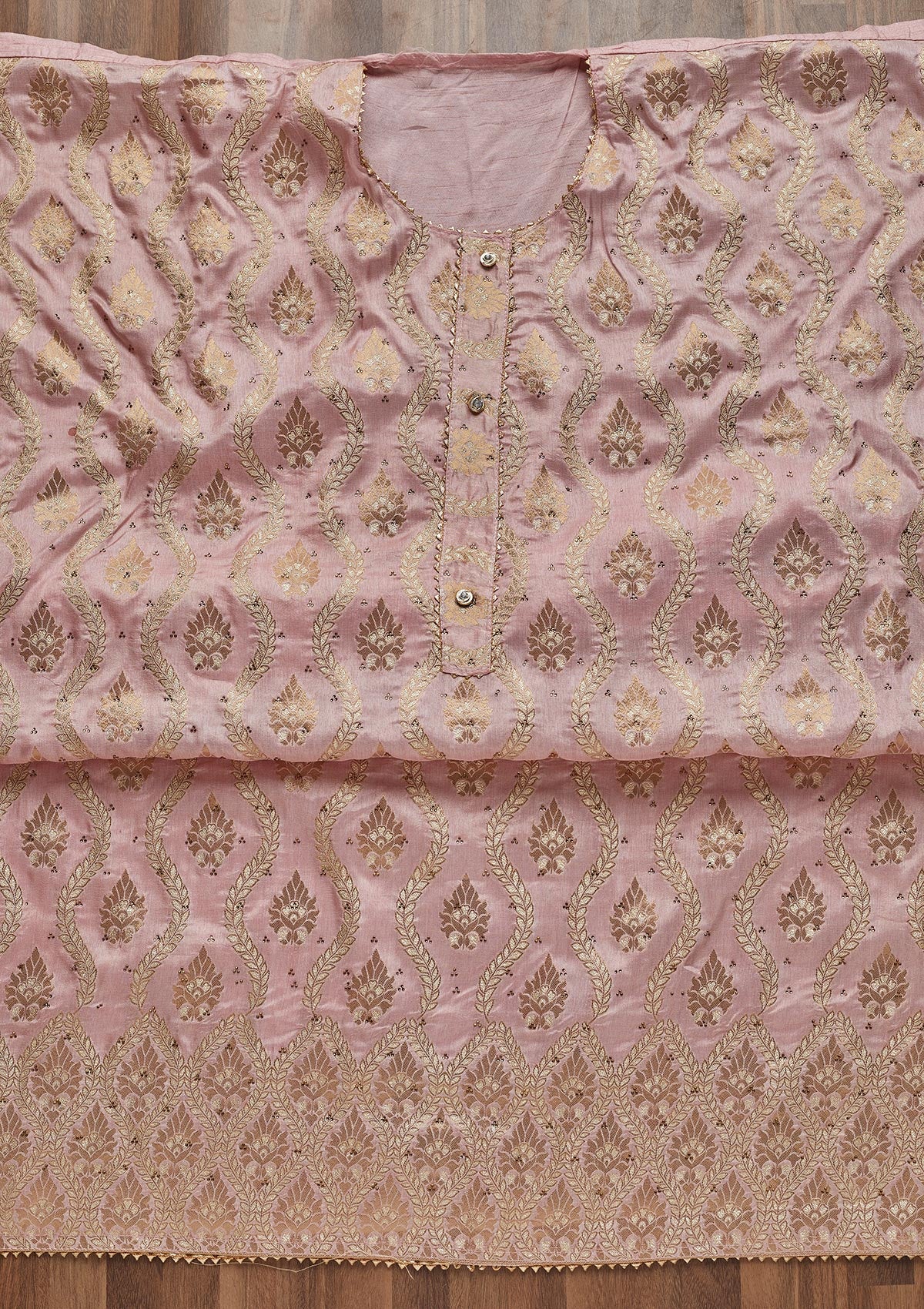 Baby Pink Zariwork Georgette Unstitched Salwar Suit - Koskii