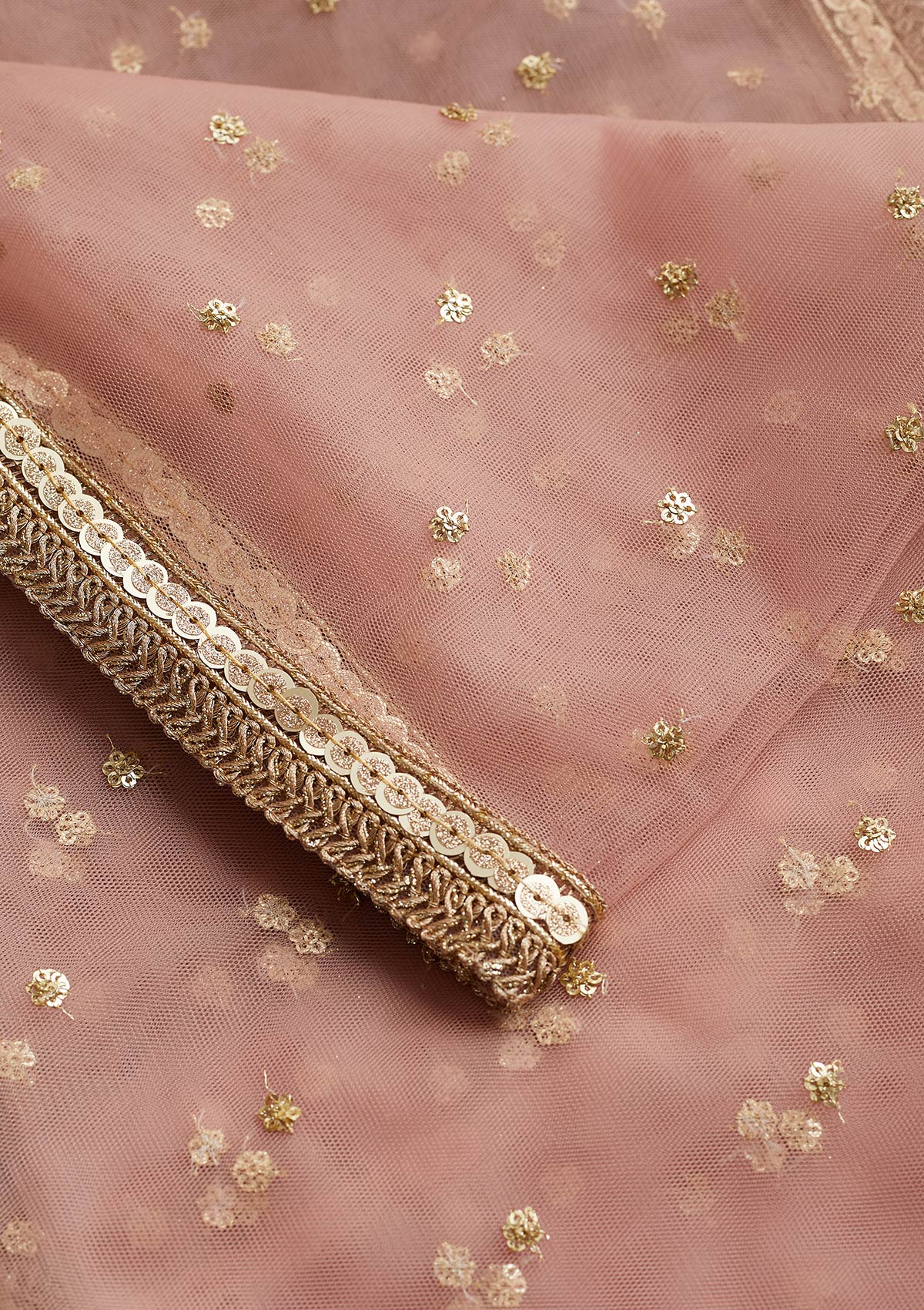 Baby Pink Zariwork Net Readymade Dupatta-Koskii