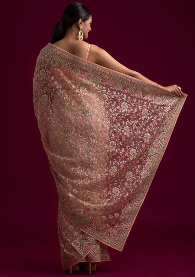 Baby Pink Zariwork Net Designer Saree - koskii