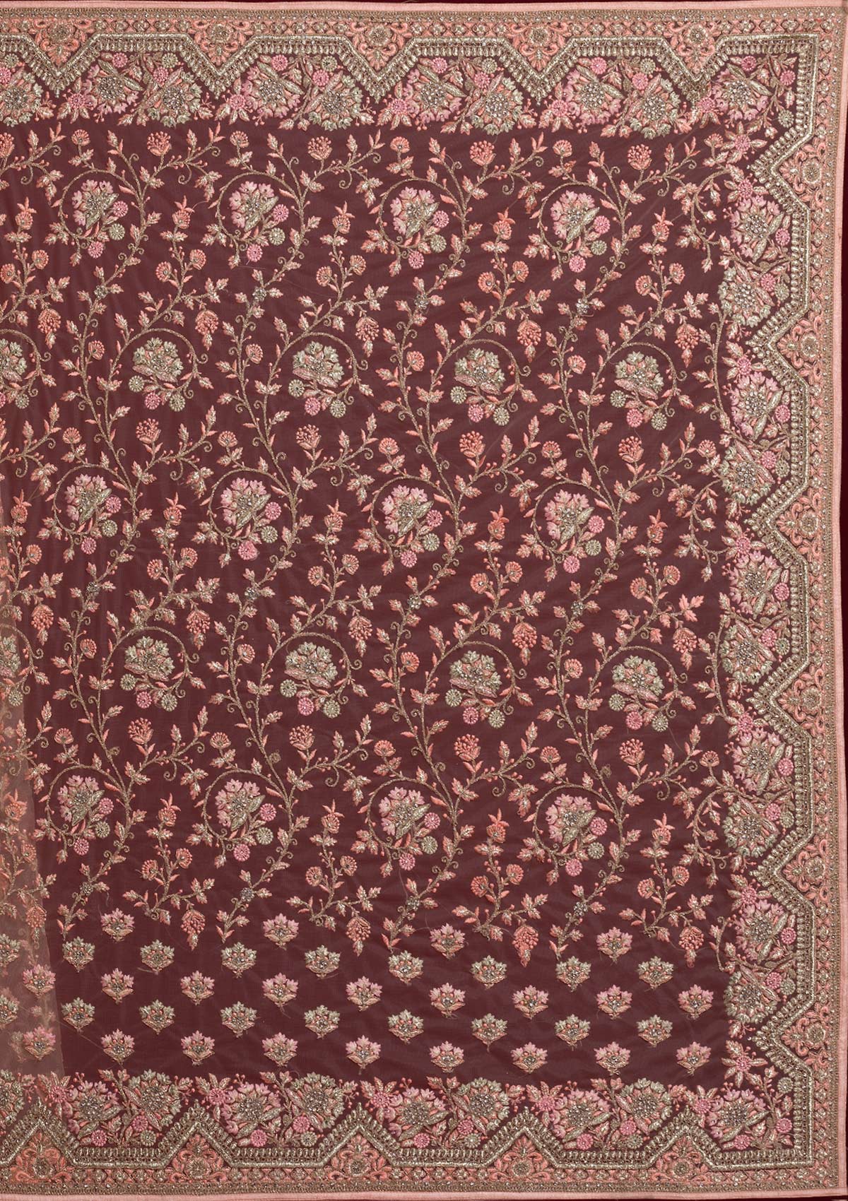 Baby Pink Zariwork Net Designer Saree - koskii
