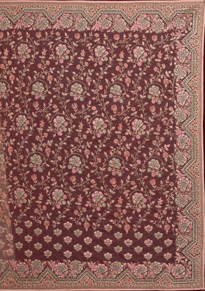 Baby Pink Zariwork Net Designer Saree - koskii