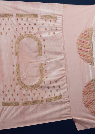 Baby Pink Zariwork Velvet Designer Semi-Stitched Lehenga - Koskii