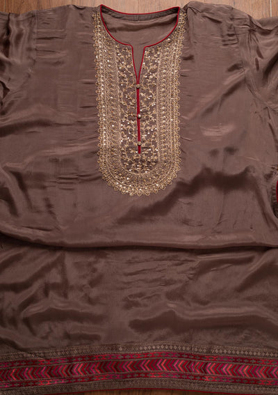 Beige Cutdana Semi Crepe Designer Semi-Stitched Salwar Suit - koskii