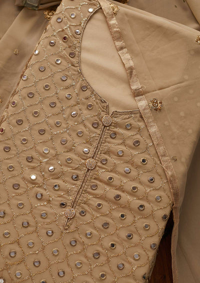 Beige Mirrorwork Georgette Designer Semi-Stitched Salwar Suit - Koskii
