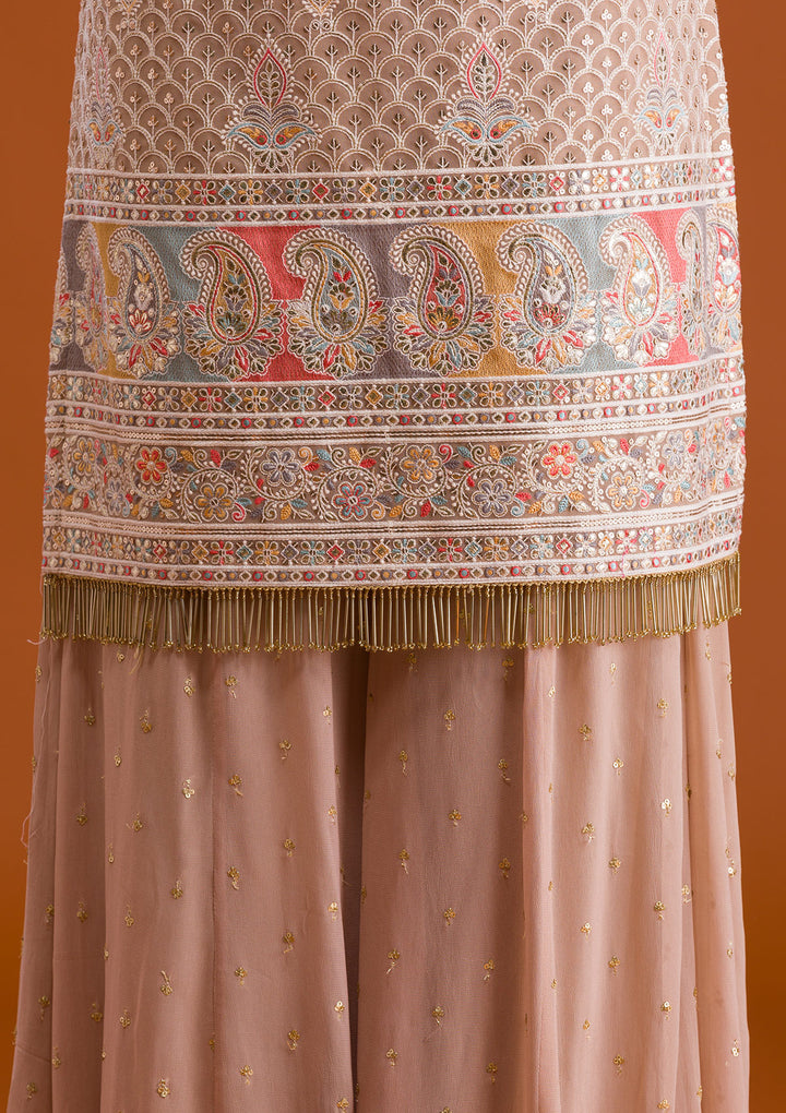 Beige Sequins Georgette Designer Salwar Suit-Koskii