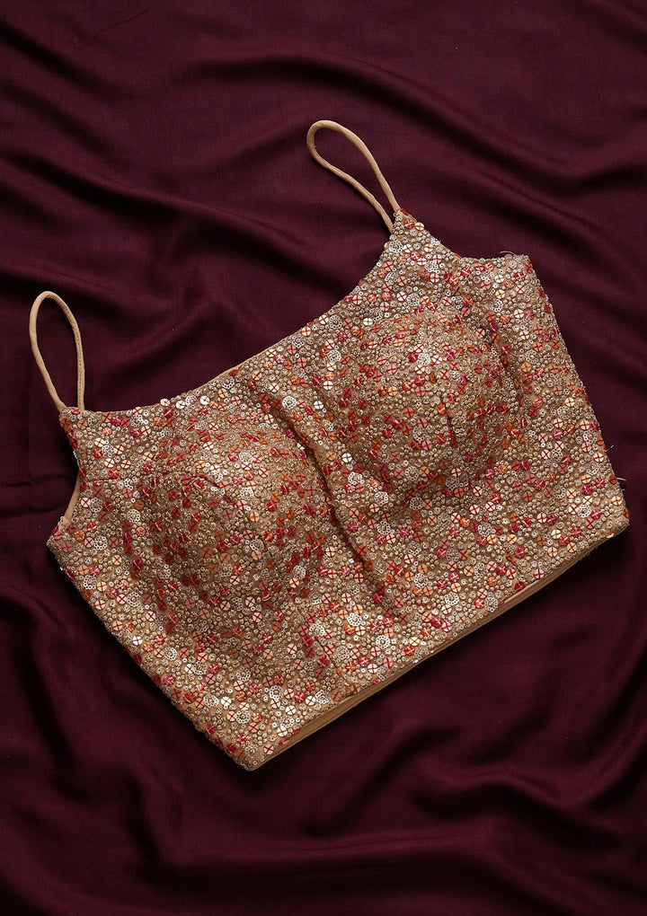 Beige Sequins Net Designer Blouse - koskii