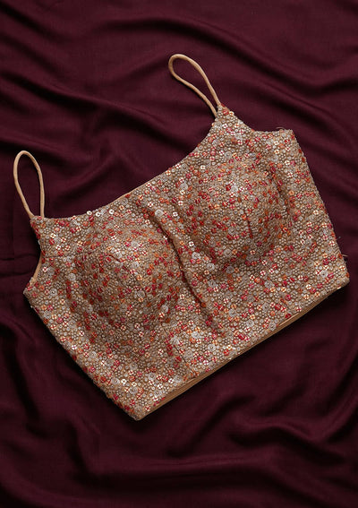 Beige Sequins Net Designer Blouse - koskii