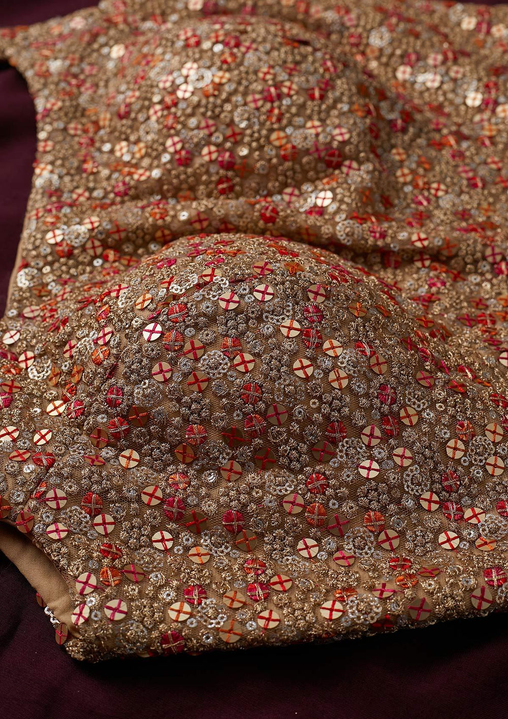 Beige Sequins Net Designer Blouse - koskii