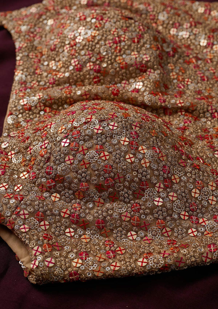 Beige Sequins Net Designer Blouse - koskii