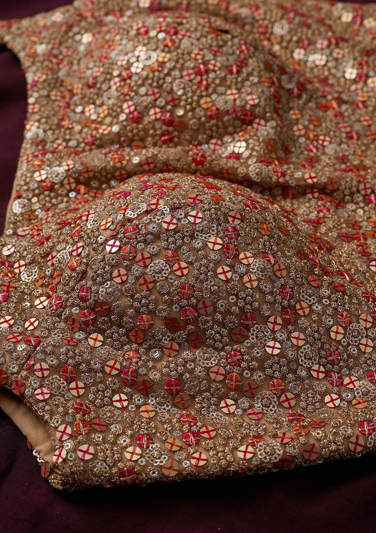 Beige Sequins Net Designer Blouse - koskii