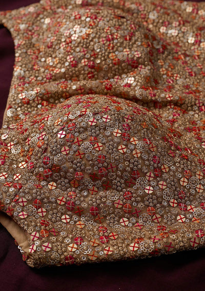 Beige Sequins Net Designer Blouse - koskii