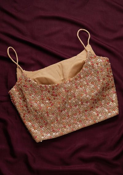 Beige Sequins Net Designer Blouse - koskii