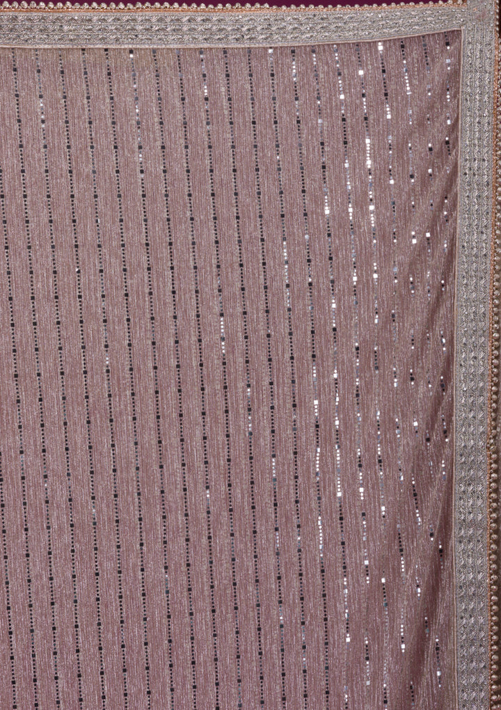 Beige Sequins Net Saree-Koskii