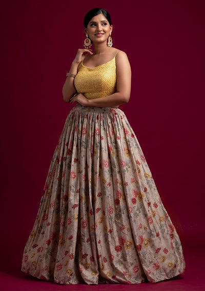 Beige Sequins Satin Designer Lehenga - koskii