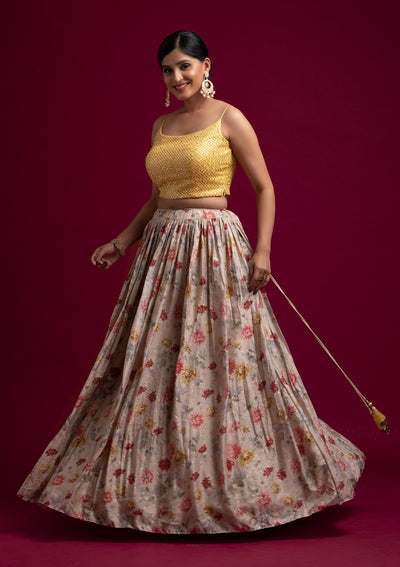 Beige Sequins Satin Designer Lehenga - koskii