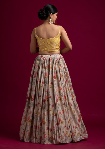 Beige Sequins Satin Designer Lehenga - koskii