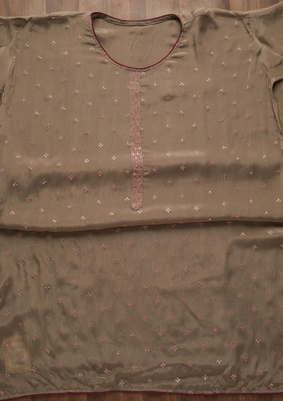 Beige Sequins Semi Crepe Semi-Stitched Salwar Suit-Koskii