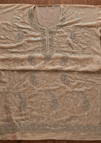 Beige Silver Stonework Georgette Designer Unstitched Salwar Suit - Koskii