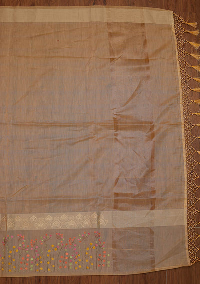 Beige Threadwork Chanderi Designer Saree - koskii