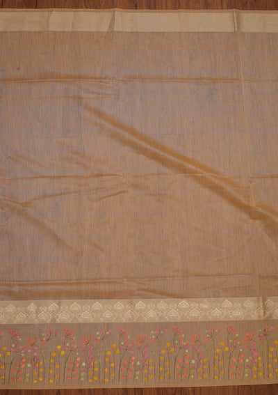 Beige Threadwork Chanderi Designer Saree - koskii