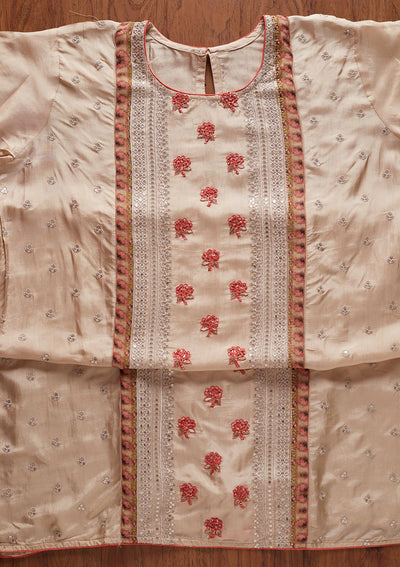 Beige Threadwork Semi Crepe Designer Semi-Stitched Salwar Suit - koskii