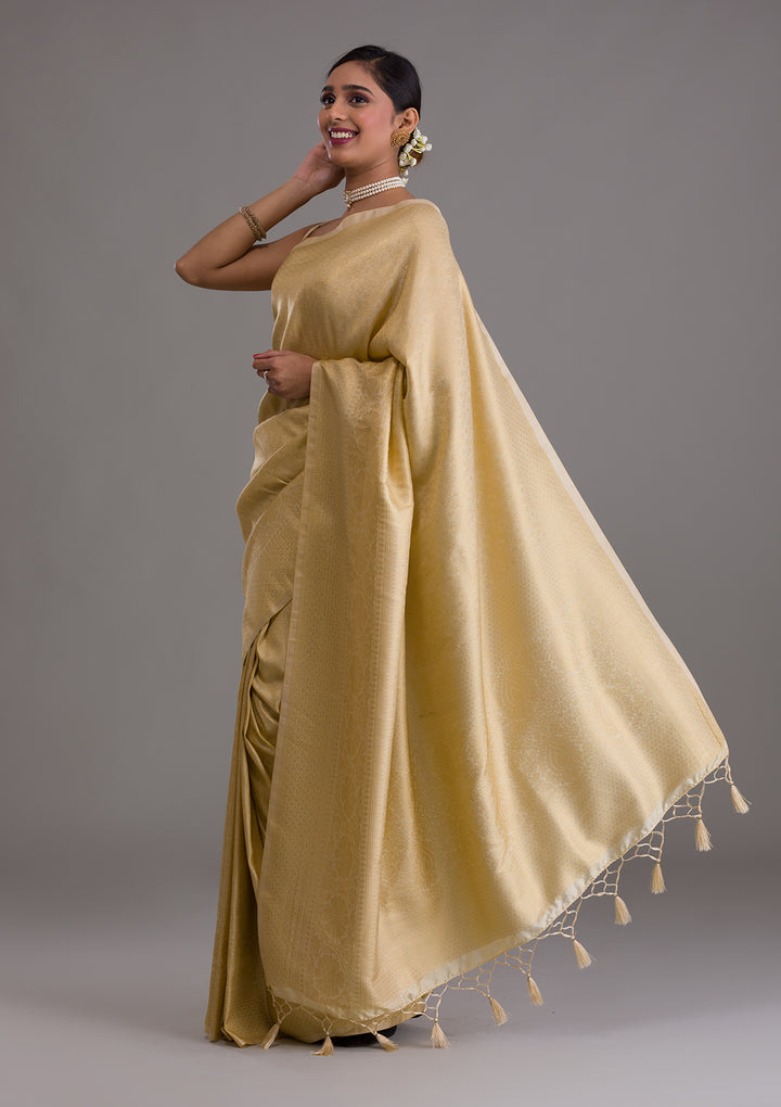 Beige Zariwork Art Silk Saree-Koskii