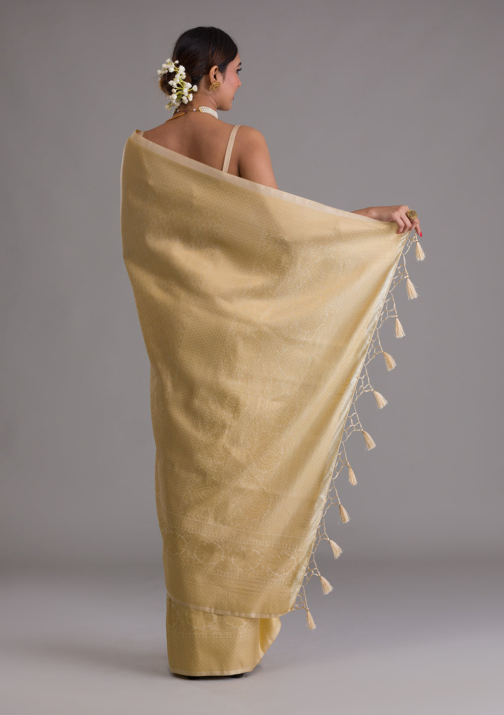 Beige Zariwork Art Silk Saree-Koskii