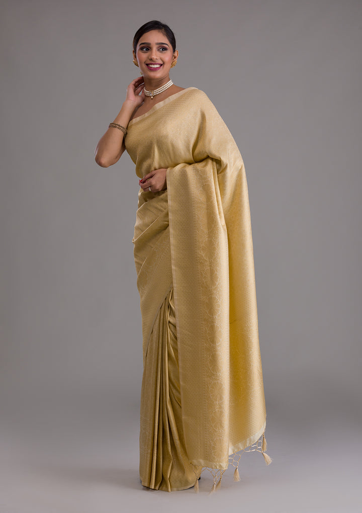 Beige Zariwork Art Silk Saree-Koskii