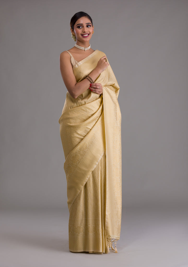Beige Zariwork Art Silk Saree-Koskii