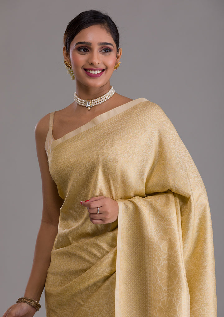 Beige Zariwork Art Silk Saree-Koskii