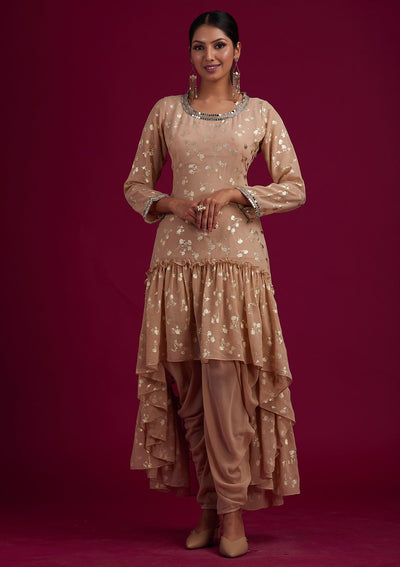 Beige Zariwork Georgette Designer Salwar-Suit - koskii
