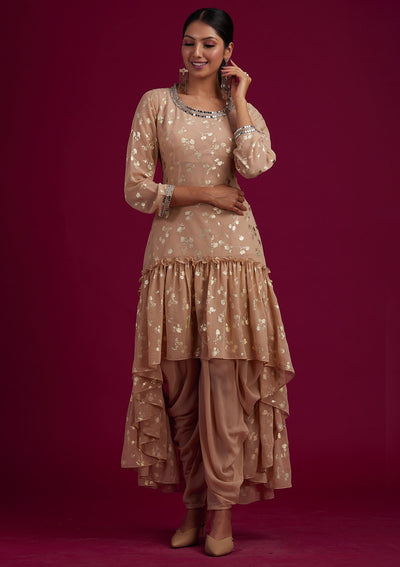 Beige Zariwork Georgette Designer Salwar-Suit - koskii