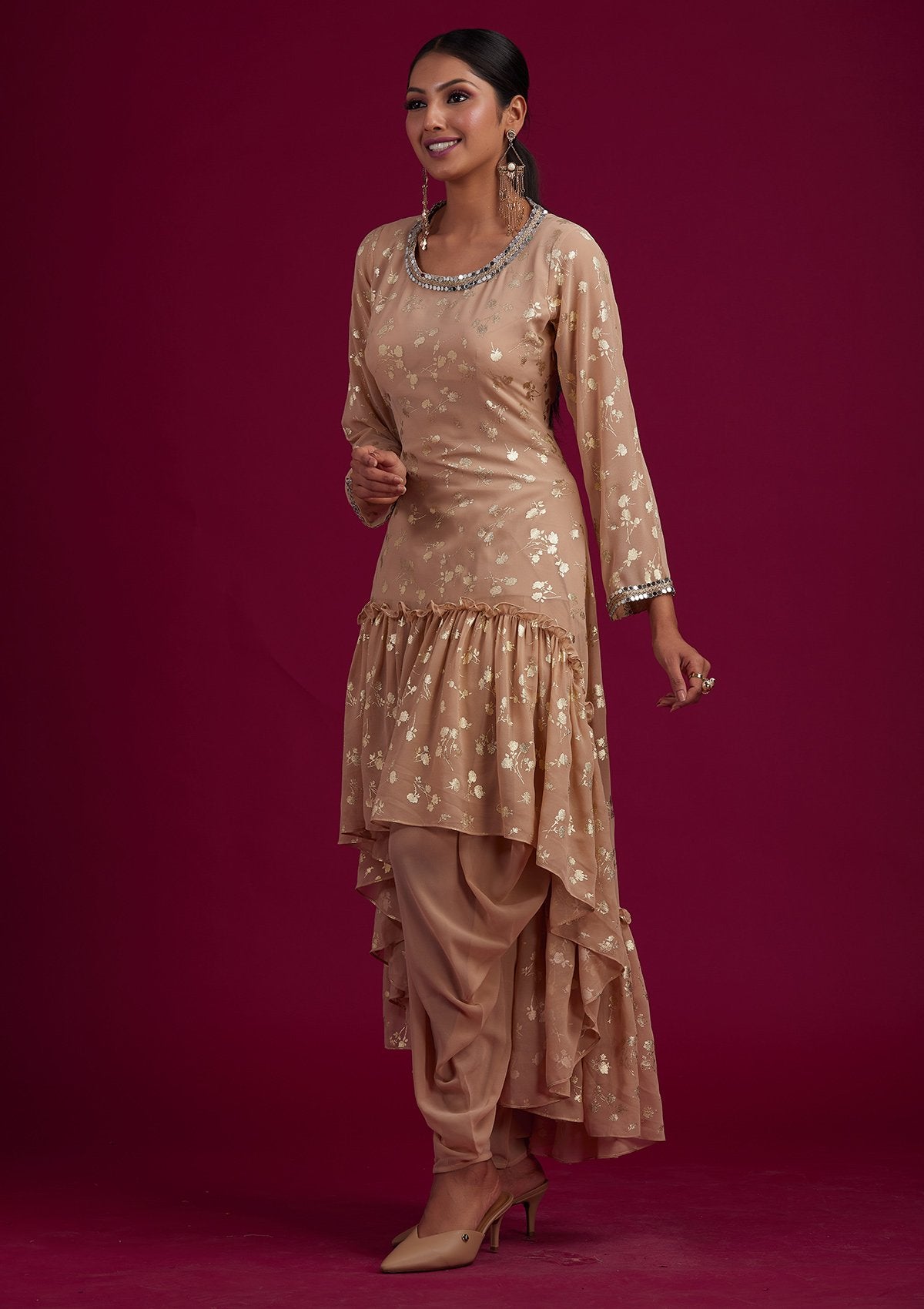 Beige Zariwork Georgette Designer Salwar-Suit - koskii